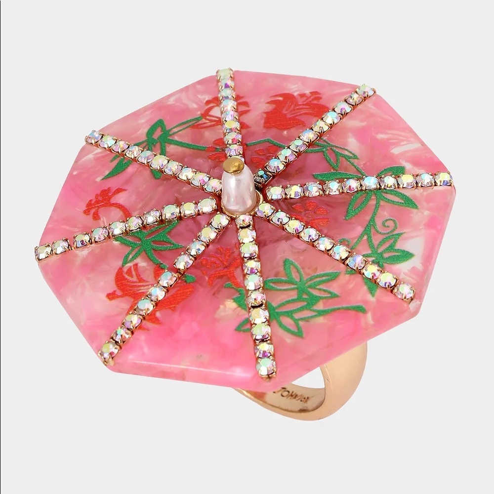 BETSY JOHNSON ISLAND TIME UMBRELLA RING PINK